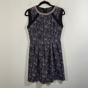 Boutique Women's Black & White Pearl Embellishment Neckline Fit & Flare Dress